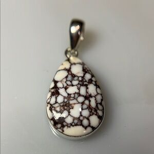 White buffalo dark brown matrix gemstone sterling silver necklace pendant